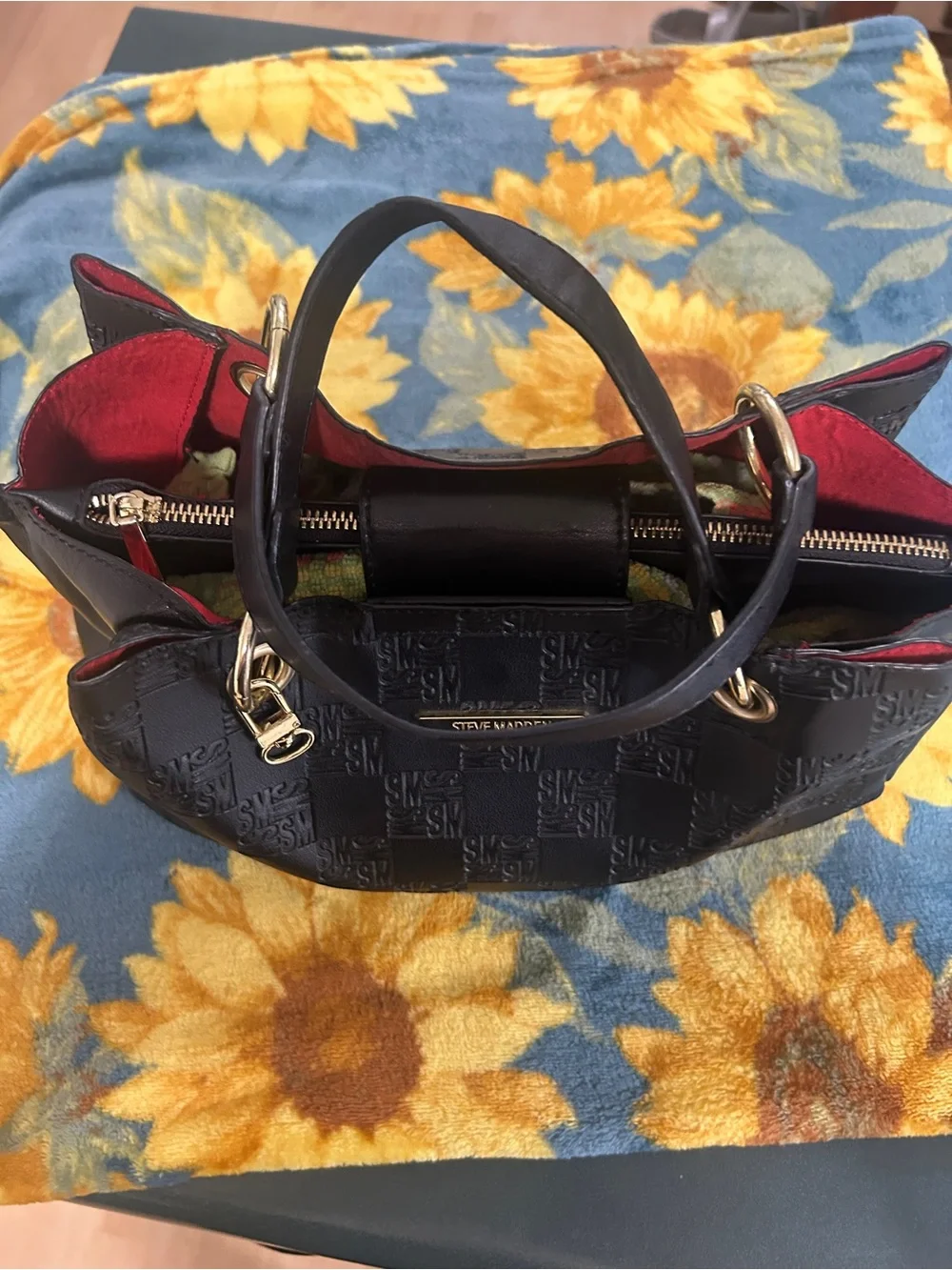 Steve Madden Embossed Black Satchel Handbag